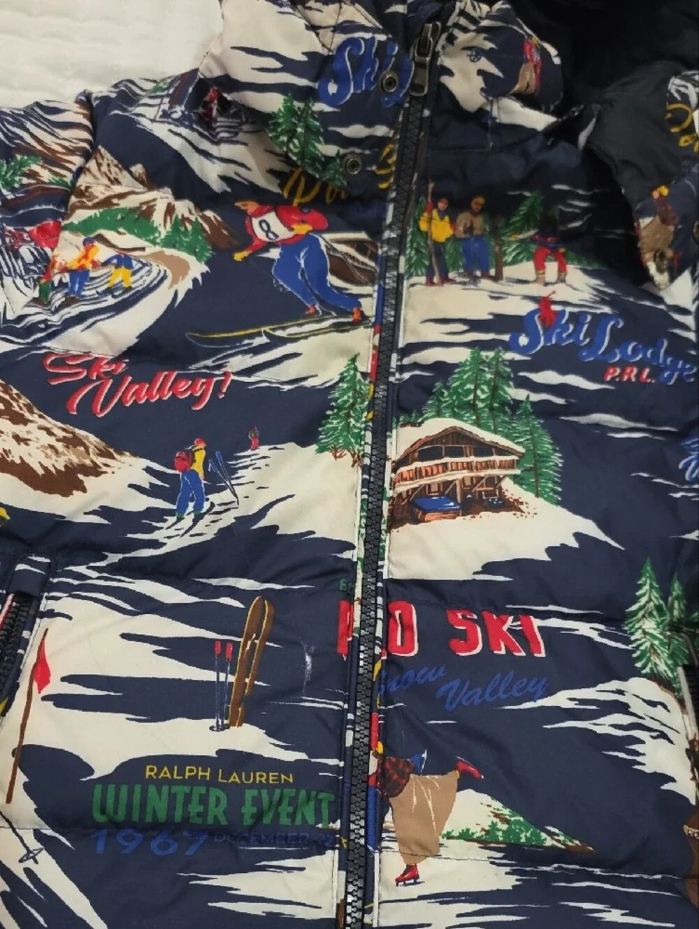 Ralph Lauren Navy Ski-Resort Print Puffer Jacket